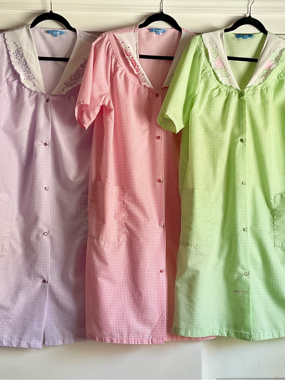 Set of 3 Cottage Core Grandma Granny Snap Button Sleep House Dress Seersucker